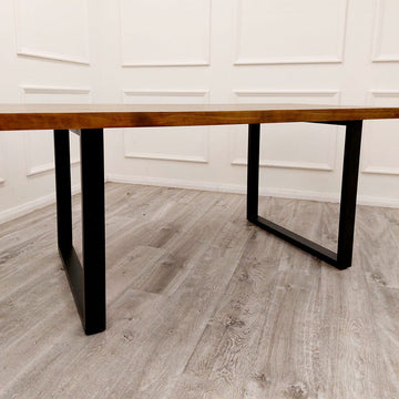 Freya 1.8 Dining Table Solid Dark Pine wood with Matt Black Metal Leg