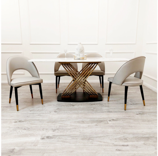 Orion table with 4 astra leather chairs